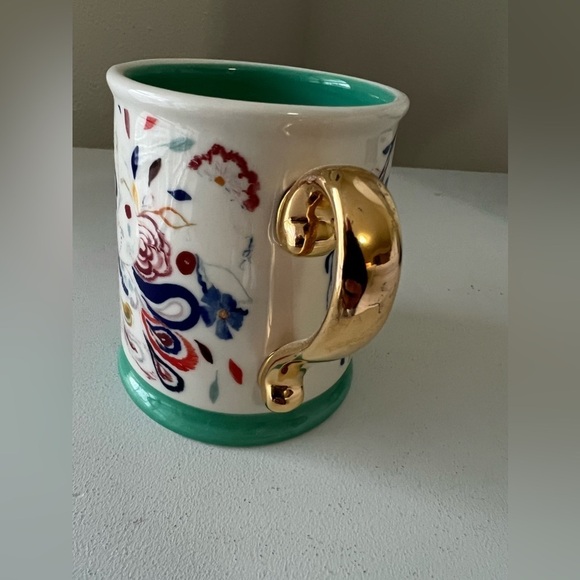 Anthropologie FOLKLORE FAWNS Mug Floral Green Gold Handle Starla Halfmann - Picture 5 of 7